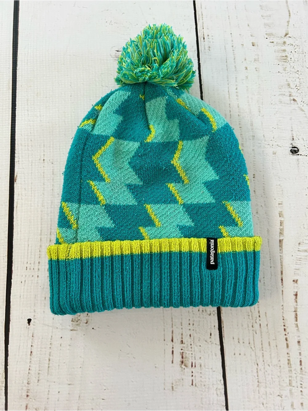 Patagonia Kids Teal & Lime Knit Pom Beanie